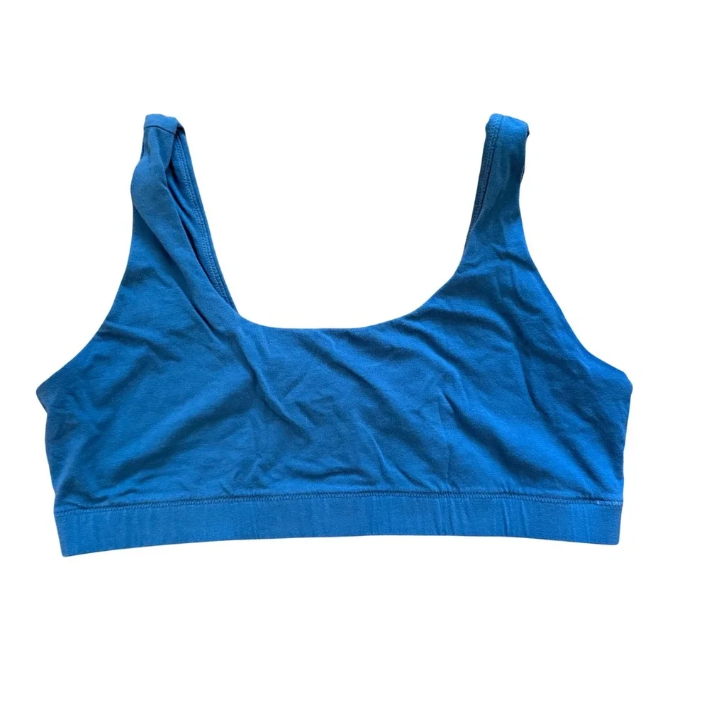 Quince Organic Cotton Stretch Bralette Blue Scoop Neck XL Yoga Comfort